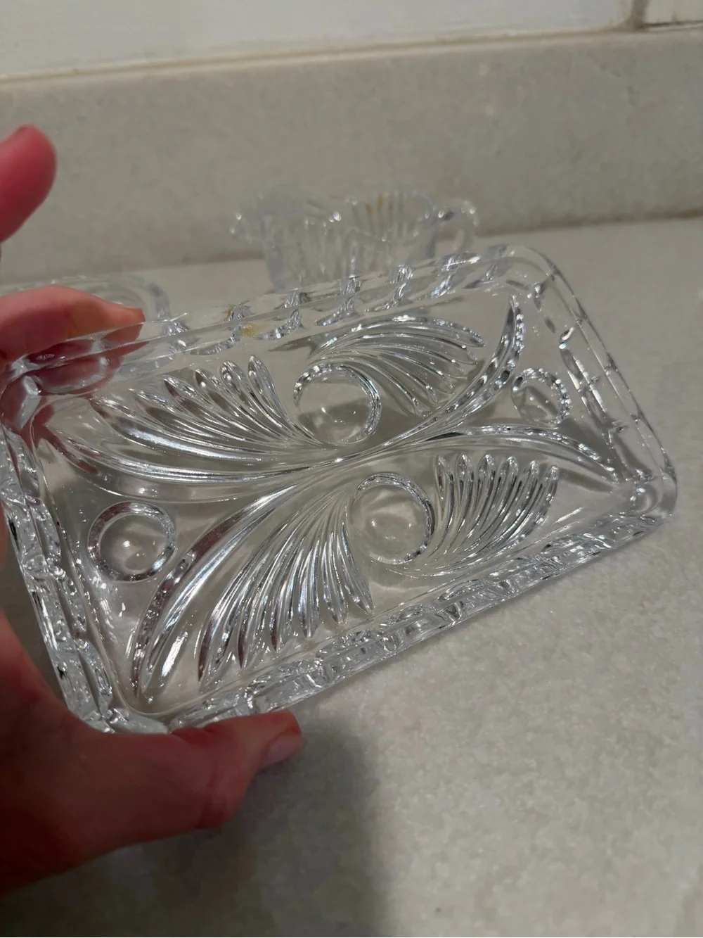 Vintage Clear Glass Vanity Tray with Creamer and Sugar Dish